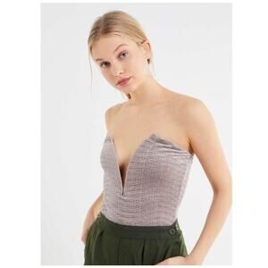 NWT Urban Outfitters Out From Under Women’s XS Neutral Velour V Neck Bodysuit
